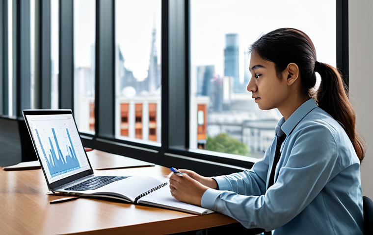 A focused young student, fully clothed in modest, appropriate professional attire, diligently studying for an environmental health engineering exam. The student is seated at a clean, well-lit desk in a modern study room. Books on environmental science, engineering, and sustainable development are neatly stacked, alongside open notebooks and a laptop displaying complex environmental data visualizations. A window in the background offers a subtle, clean urban cityscape view, hinting at real-world challenges. The pose is natural and contemplative, emphasizing deep concentration. Perfect anatomy, correct proportions, natural body proportions, well-formed hands, proper finger count. Professional photography, high quality, realistic, safe for work, appropriate content, family-friendly.