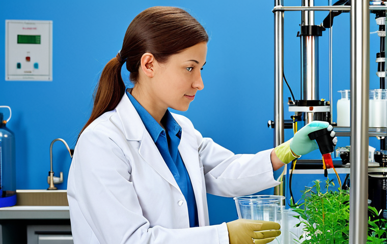Water Purification**

"A female environmental engineer, fully clothed in appropriate attire, examining a water purification system in a laboratory setting. The system includes bio-filters with lush green plants and advanced nanotechnology components. Clear beakers and testing equipment are visible. Safe for work, appropriate content, professional setting, perfect anatomy, correct proportions, natural pose, high quality, well-formed hands, proper finger count, natural body proportions, modest clothing."

**
