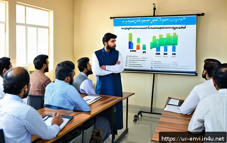 환경 관련 자격증 난이도 비교 - A professional environmental certification classroom scene in Pakistan, featuring a diverse group of...